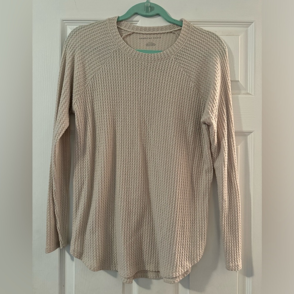 American Eagle Outfitters Cream Waffle Knit Top